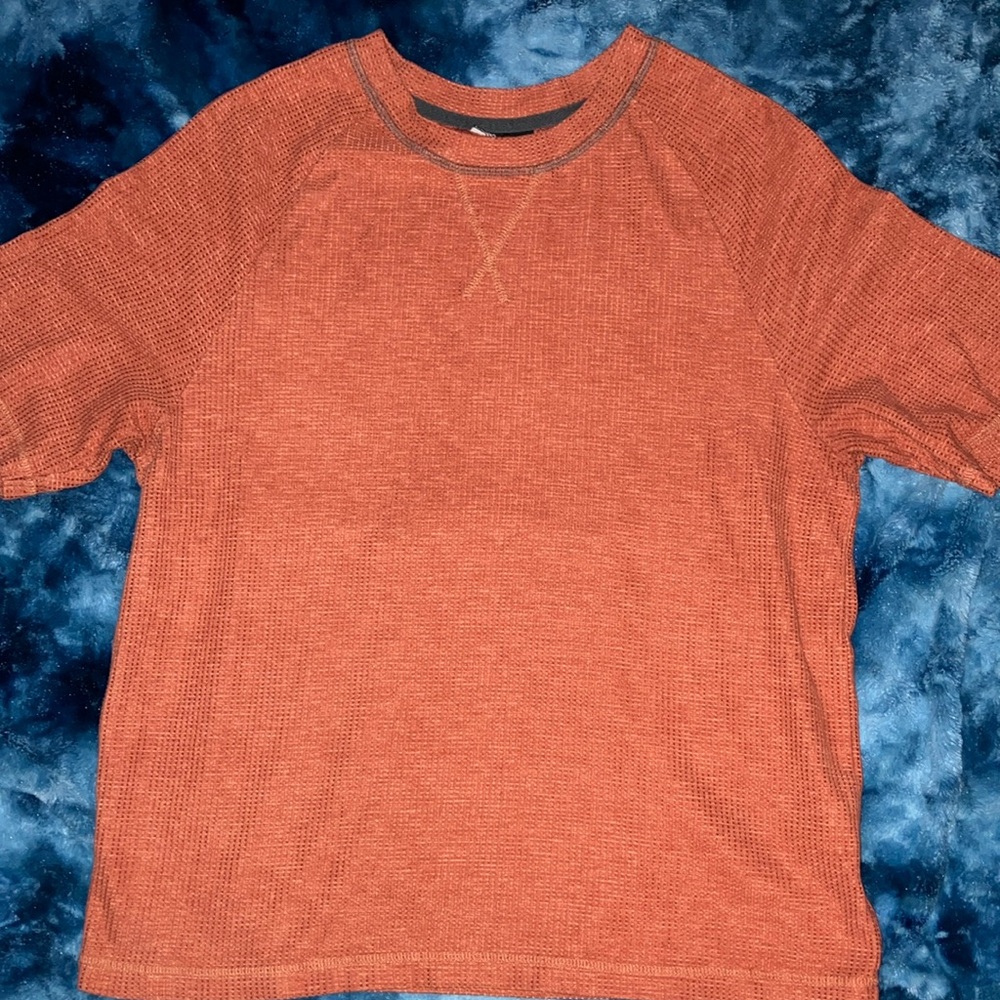 3for$15💞 EUC Ande size L orange thermal waffle knit t shirt